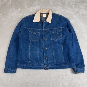 Wrangler‎ Rusty Jacket Mens 42 Blue Preowned Denim Blanket Lined Western Cowboy